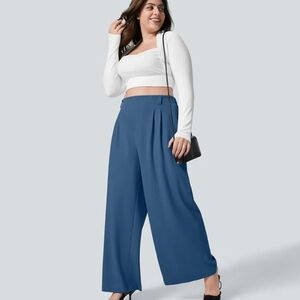 Halara Flex Dark Blue High Waisted Pocket Wide Leg Waffle Plus Pants Size 2X
